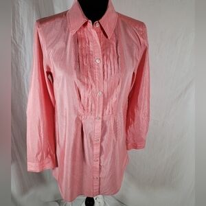 Chico's Peach and White Striped Button Down Long Sleeve Shirt Sz  Chico's 1 (S)